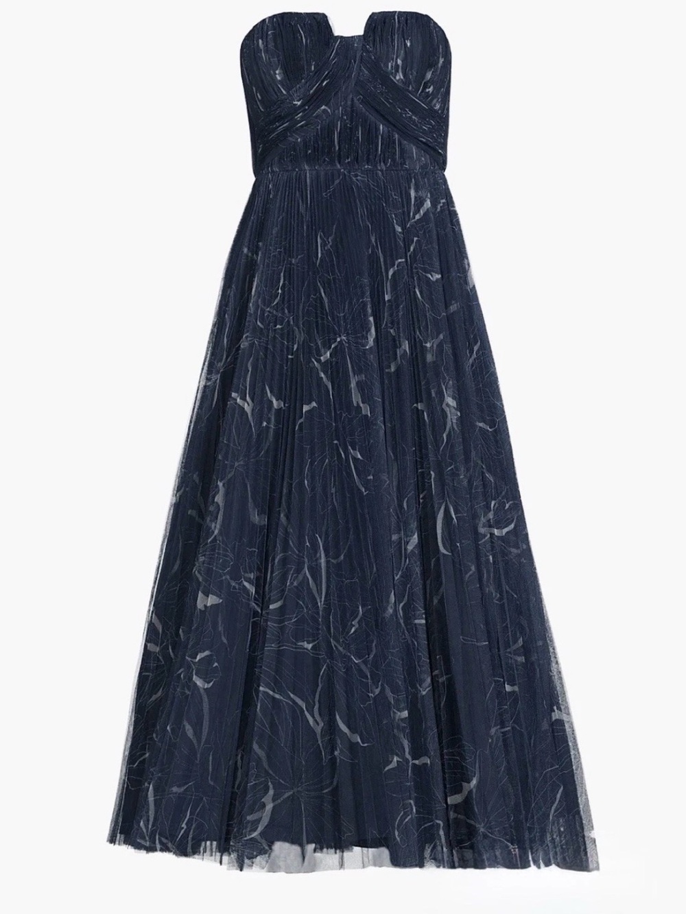 Hutch Navy Strapless Printed Tulle Gown Size 12